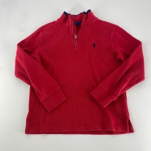 Kids Polo Ralph Lauren Red Quarter Zip Sweater Size M 10-12 Waffle Knit‎